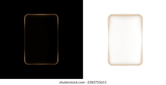 Futuristic glowing rectangular frame with a soft golden neon light effect. Minimalistic and elegant design, perfect for technology, UI elements, sci-fi, luxury branding, and digital backgrounds.
