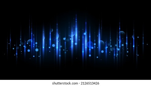 Futuristic glowing special effect. Blue sparkling rays of light. Sound, beat and equalizer