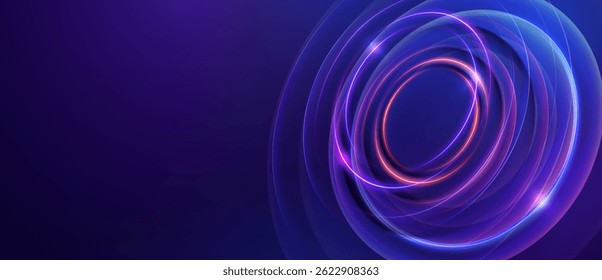 Futuristic glowing swirl rings on dark purple background
