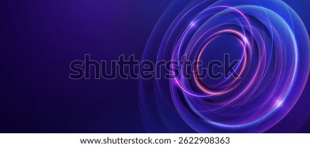 Futuristic glowing swirl rings on dark purple background