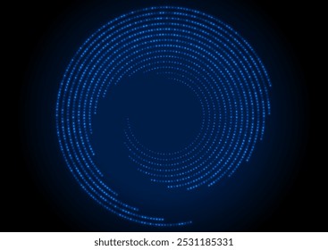 Futuristic glowing tech blue spiral halftones circles abstract background. Geometric minimal vector design