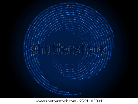Futuristic glowing tech blue spiral halftones circles abstract background. Geometric minimal vector design