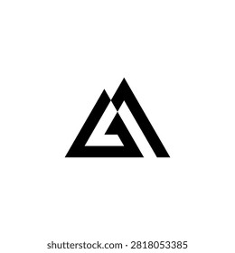Futuristic GM or MG logo combining G and M lines into overlapping mountain peaks. Unique and elegant, perfect for outdoor gear, real estate, tech startups, and adventure brands.