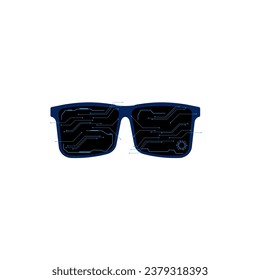 Futuristic goggles with cyberdisplay. Black techno accessories with blue digital charts and circles on lenses with scan and spy vector hack