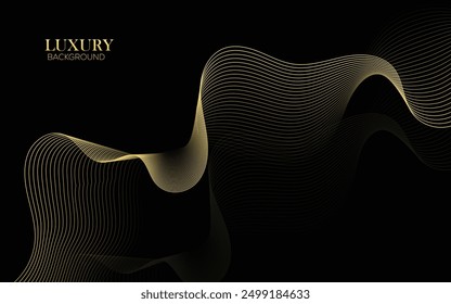 Fondo abstracto futurista del oro y del negro con el patrón brillante de las líneas de onda para el Anuncio, Fondo de pantalla, cubierta
