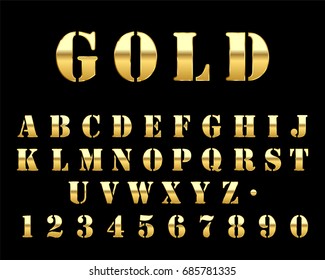 Futuristic Gold Metal Font Letters A To Z And Numbers 0 To 9
