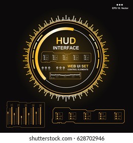 Futuristic gold virtual graphic touch user interface, Music interface, tracks, volume controls