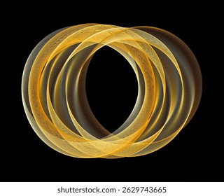 Anel circular dourado futurista. Moldura de anel de luxo. Borda redonda com textura de Malha. Fluxo de linha luminosa em camadas douradas. Ilustração vetorial. EPS 10.