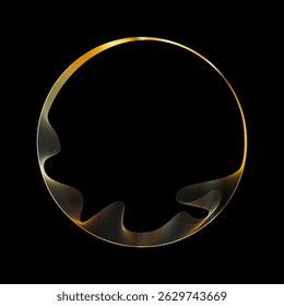 Futuristic golden circular ring. Luxury ring frame. Round border with Mesh texture. Gold layered luminous line flow. Vector illustration. EPS 10.