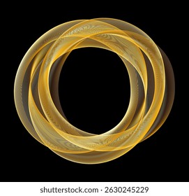 Futuristic golden circular ring. Luxury ring frame. Round border with Mesh texture. Gold layered luminous line flow. Vector illustration. EPS 10.