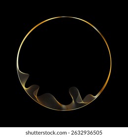 Anel circular dourado futurista. Moldura de anel de luxo. Borda redonda com textura de Malha. Fluxo de linha luminosa em camadas douradas. Ilustração vetorial. EPS 10.