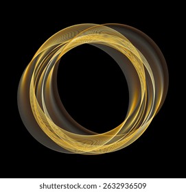 Anel circular dourado futurista. Moldura de anel de luxo. Borda redonda com textura de Malha. Fluxo de linha luminosa em camadas douradas. Ilustração vetorial. EPS 10.