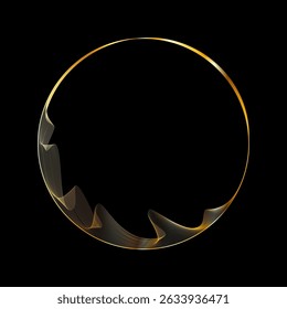 Anel circular dourado futurista. Moldura de anel de luxo. Borda redonda com textura de Malha. Fluxo de linha luminosa em camadas douradas. Ilustração vetorial. EPS 10.