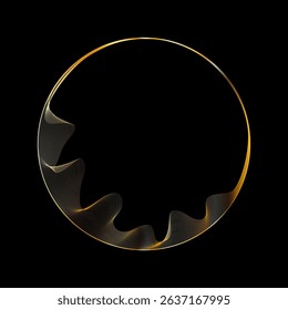 Futuristic golden circular ring. Luxury ring frame. Round border with Mesh texture. Gold layered luminous line flow. Vector illustration. EPS 10.