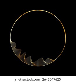 Anel circular dourado futurista. Moldura de anel de luxo. Borda redonda com textura de Malha. Fluxo de linha luminosa em camadas douradas. Ilustração vetorial. EPS 10.