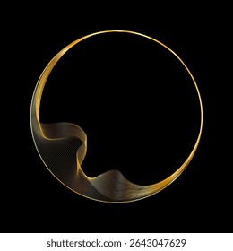 Anel circular dourado futurista. Moldura de anel de luxo. Borda redonda com textura de Malha. Fluxo de linha luminosa em camadas douradas. Ilustração vetorial. EPS 10.
