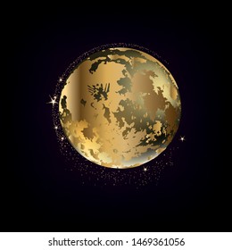 Futuristic golden moon illustration. Vector image.