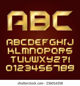 Futuristic Golden Shine Alphabet and Numbers, Editable eps10 Vector