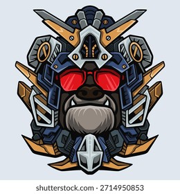 Cabeza de gorila futurista en armadura mecha con gafas de sol rojas