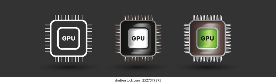 futuristische GPU-Symbole, perfekt für die Verbesserung Ihrer technischen Designs, Präsentationen, Ui oder Projekte. hochauflösende Details. Vektorgrafik-Konzept.