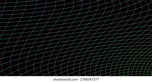 Futuristic Gradient Line Mesh with Rainbow Colors – Wavy Distorted Grid Vector on Black Background for Digital Interfaces, Motion Graphics, Posters, and Abstract Design Themes