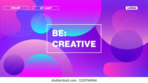 Futuristic Gradient Overlay Bright Neon Vector Pattern. Landing Page Iridescent Cool Geometric Design. Fluid Color Retro Tech Glitch Circles Cover. Festival Banner, Business Background, Poster