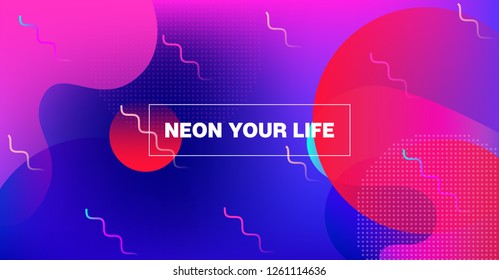 Futuristic Gradient Overlay Bright Neon Vector Pattern. Geometric Iridescent Landing Page Web Template. Fluid Color Retro Tech Glitch Circles Cover. Glam Funky Festival Poster Internet Background