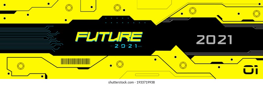 Futuristic Graphic Card Motherboard Design, Cyberpunk Layout Template 2021, Electronic Interface And VR Elements. Future Logo And Panel Set