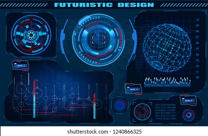 Diseño de hud de interfaz gráfica futurista, elementos infográficos, holograma del globo. Tema y ciencia, el tema del análisis. Ilustración del vector