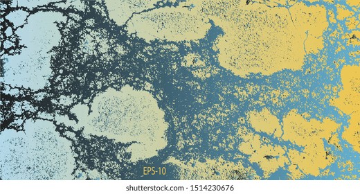 Futuristic graphics. Design background. Abstract vintage background. Creative vector background for banner and flyer. Texture stains. Designer decorative cover. Vector graphics. Spots and blots