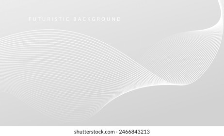 Futuristic gray white abstract background with shining wave lines pattern for banner, wallpaper, cover. Vector illustration