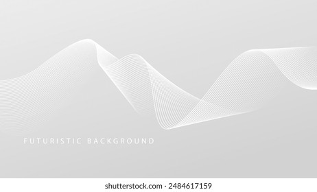 Futuristic gray white abstract background with shining wave lines pattern for banner, wallpaper, cover. Vector illustration