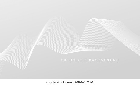 Fondo abstracto blanco gris futurista con patrón de líneas de onda brillantes para Anuncio, Fondo de pantalla, cubierta. Ilustración vectorial