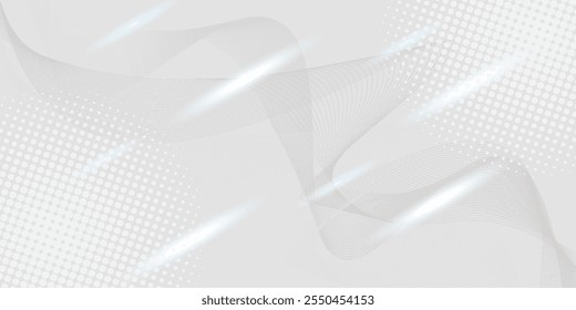 Futuristic gray white abstract background. shining wave lines pattern for banner, wallpaper, cover. Vector illustration