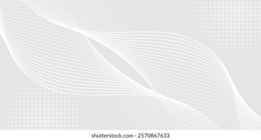 Futuristic gray white abstract background. shining wave lines pattern for banner, wallpaper, cover. Vector illustration