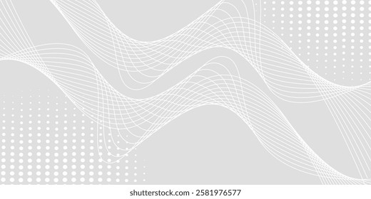 Futuristic gray white abstract background. shining wave lines pattern for banner, wallpaper, cover. Vector illustration