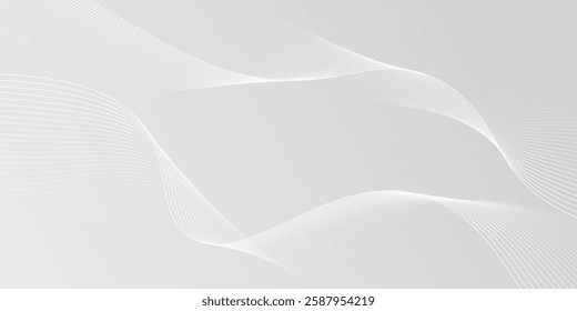 Futuristic gray white abstract background with shining wave lines pattern for banner, wallpaper, cover. Vector illustration