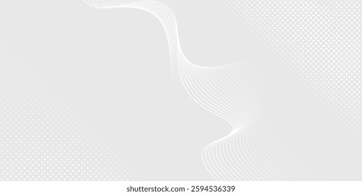 Futuristic gray white abstract background. shining wave lines pattern for banner, wallpaper, cover modern dot line wave