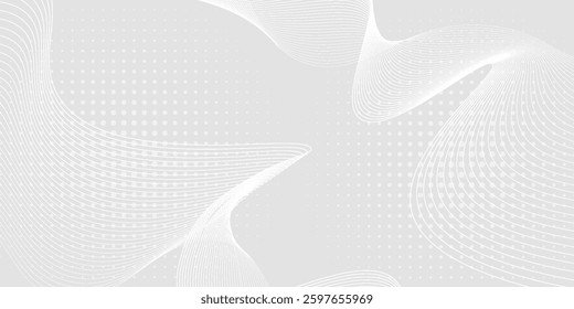 Futuristic gray white abstract background. shining wave lines pattern for banner, wallpaper, cover. Vector modern wave 