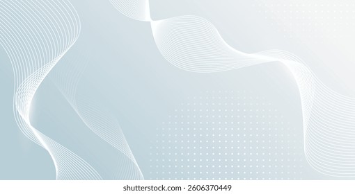 Futuristic gray and white abstract background with shining wave lines. Perfect for banners, wallpapers, covers, and modern vector illustrations.