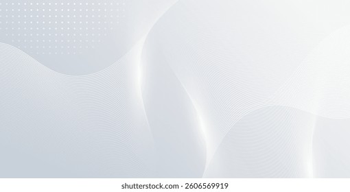 Futuristic gray and white abstract background with shining wave lines. Perfect for banners, wallpapers, covers, and modern vector illustrations.
