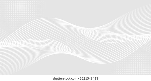 Futuristic gray white abstract background. shining wave lines pattern for banner, wallpaper, cover. Vector illustration