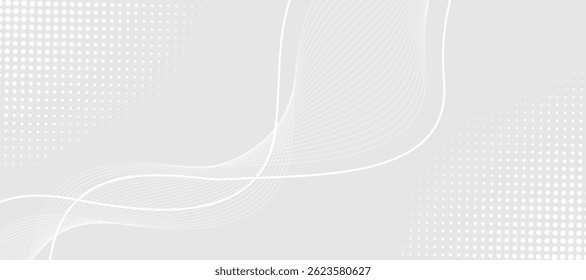 Futuristisch grauer, weißer abstrakter Hintergrund. leuchtende Wellenlinien Muster für Banner, Tapete, Cover. Vektorgrafik