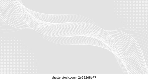 Futuristisch grauer, weißer abstrakter Hintergrund. leuchtende Wellenlinien Muster für Banner, Tapete, Cover. Vektorgrafik