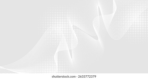 Futuristic gray white abstract background. shining wave lines pattern for banner, wallpaper, cover. Vector illustration
