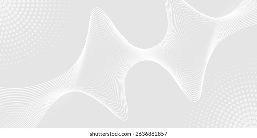 Futuristic gray white abstract background. shining wave lines pattern for banner, wallpaper, cover. Vector illustration
