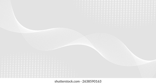Futuristic gray white abstract background. shining wave lines pattern for banner, wallpaper, cover. Vector illustration