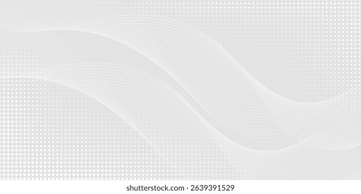 Futuristic gray white abstract background. shining wave lines pattern for banner, wallpaper, cover. Vector illustration