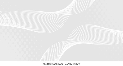 Futuristic gray white abstract background. shining wave lines pattern for banner, wallpaper, cover. Vector illustration