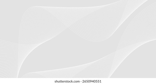 Fundo abstrato branco cinza futurista. padrão de linhas de onda brilhante para banner, papel de parede, capa. Ilustração vetorial
